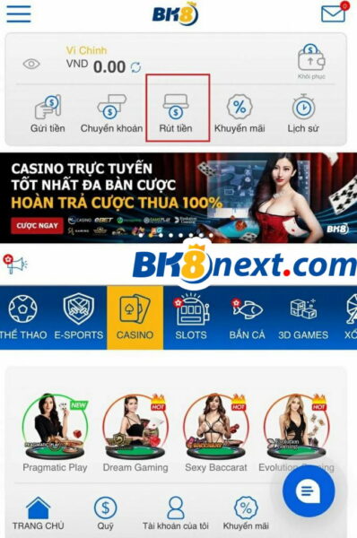 Cách rút tiền tại nhà cái BK8vietnam