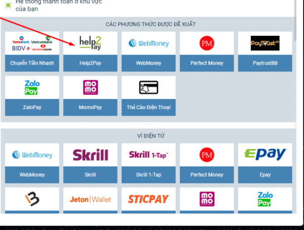 Nạp tiền cá độ bóng đá BK8 qua HELP2Pay