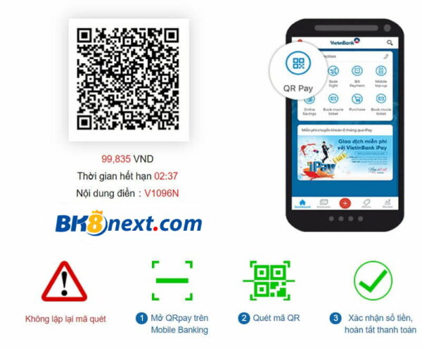 Gửi tiền vào BK8 qua ví QRPay